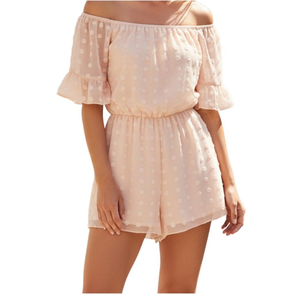 Ivory Swiss Dot Off the Shoulder Elastic Waist Romper - Medium (6) - NWOT
